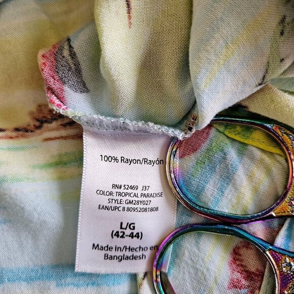 Springfield Shirt Mens L Hawaiian Floral Short Sleeve Button Up Shirt Beach Boho - Picture 11 of 16